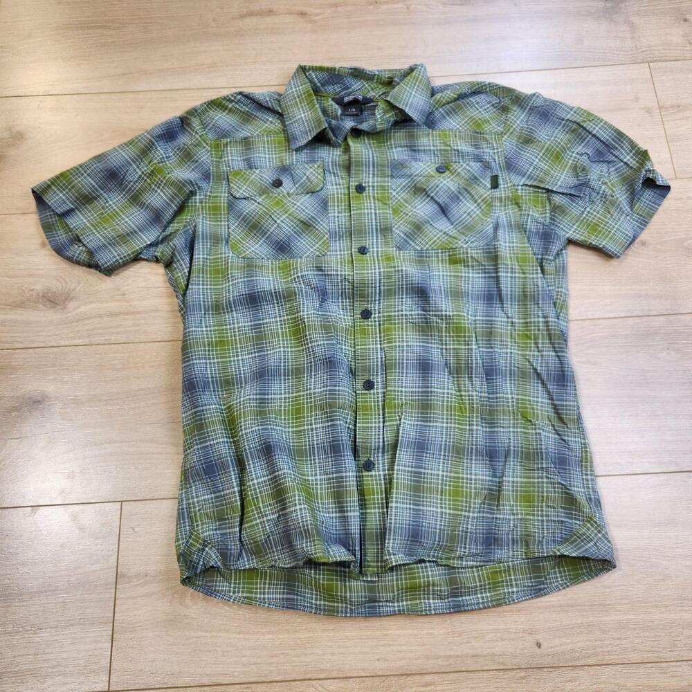 Outdoor Research Growler Shirt Mens Large Green Plaid Short Sleeve Button Up